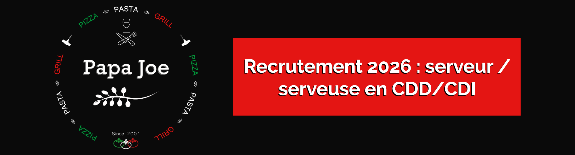 Papa Joe Cernay dépose une annonce emploi 2026 pour un poste de serveur/serveuse en CDD/CDI