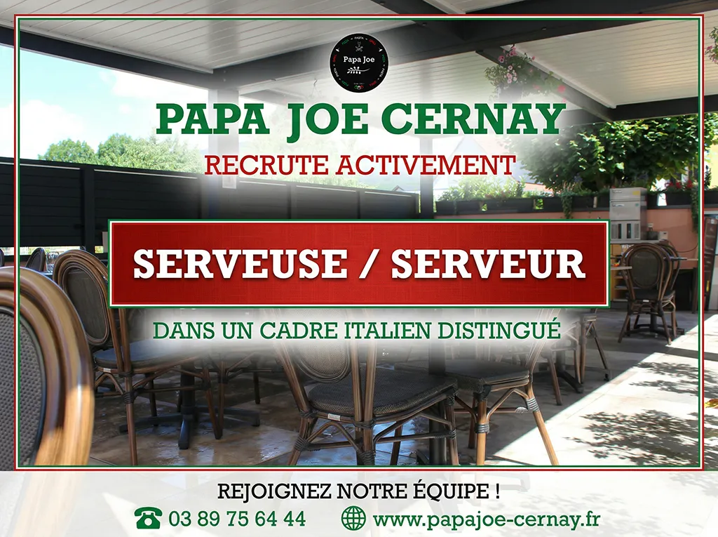 Recrutement serveur / serveuse au Restaurant Papa Joe Cernay